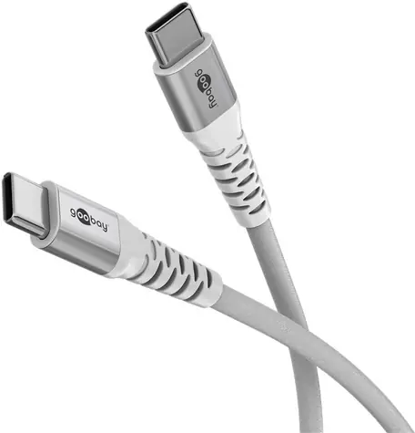 Goobay Supersoft biały / kabel USB-C do transmisji danych / oplot tekstylny / złącza metalowe / 2 m