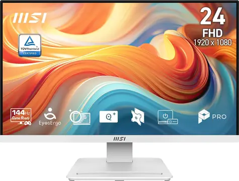 23,8" MSI PRO MP241W E14V biały / Monitor / VA / FHD / 144 Hz / 1 ms / HDMI + DP / VESA