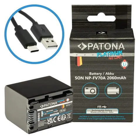 Patona NP-FV70A Platinum / Akumulator do aparatów Sony / 2060 mAh / Li- ION / Ładowanie przez USB-C