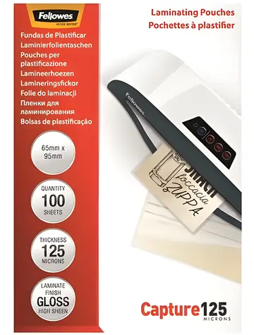 Fellowes 65 x 95 mm / Folia laminująca / 125 mic / błyszcząca / 100 szt.