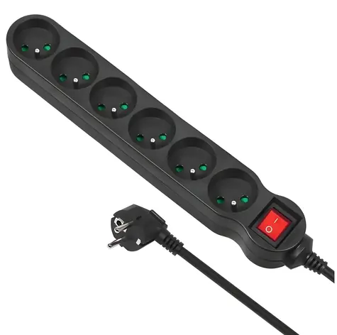 Maclean Energy MCE187 czarny / Przedłużacz / 230V / 6 gniazd / 3 m / bez wyłącznika