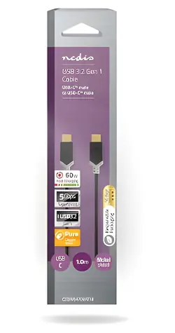 Nedis antracyt / Kabel USB-C (M) - USB-C (M) / 60 W / 4K 60Hz / 5 Gb/s / 1 m
