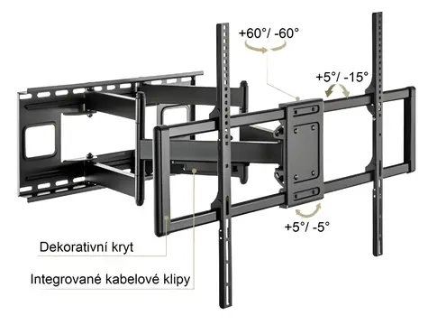 Brateck LPA77-696 czarny mat / Rozsuwany uchwyt ścienny do telewizora 60"-120" / nośność 120 kg / VESA 900x600
