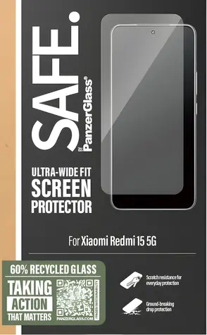 PanzerGlass SAFE czarny / Szkło hartowane / UWF / do XIAOMI Redmi 15 5G / całkowicie klejące