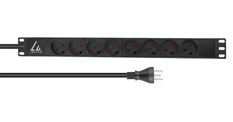 Panel zasilający Lanview 19" rack czarny / Panel zasilający / 1U / 8 gniazd / kabel 2m / 230V / 13A