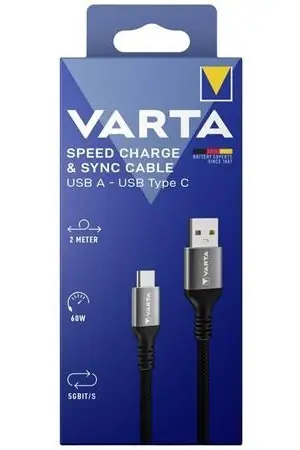 Kabel ładujący Varta USB-A - USB-C czarny, szary / Kabel / 60 W / 5 Gbit/s / 2 m