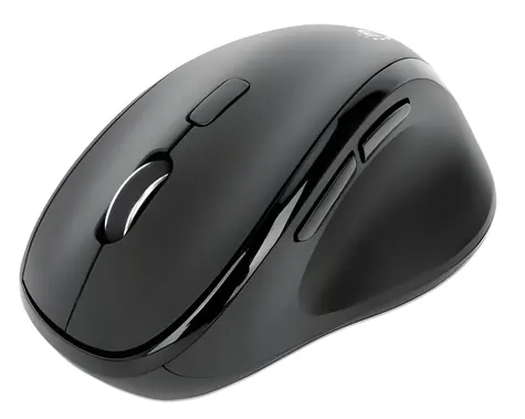 Manhattan Ergo czarna / Mysz bezprzewodowa / ergonomiczna / odbiornik USB-A/C / 6 przycisków / 1600 DPI