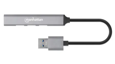 Hub USB Manhattan szary / Hub USB / 4X USB-A / USB 3.2 Gen 1 5 Gbit/s / Zasilanie magistrali