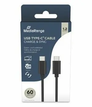 MediaRange USB-C - USB-C czarny / Kabel do transmisji danych i ładowania / PD 60 W / USB 3.2 Gen 1 / 5 Gbit/s / 1,2 m