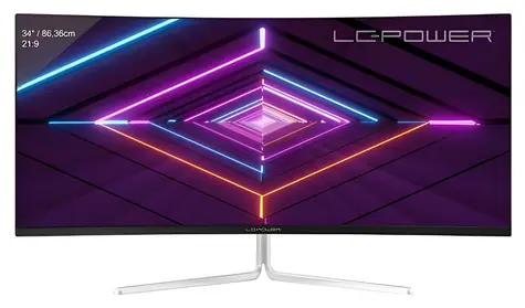 34" LC-Power LC-M34-UWQHD-100-C-V3 biały / Monitor / VA / 1500R / 3440x1440 / 21:9 / 100Hz / DP+HDMI