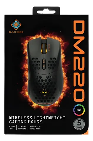 Deltaco DM220 czarna / Mysz gamingowa / RGB / bezprzewodowa (Bluetooth/2,4 GHz) / 4800 DPI / 7 przycisków