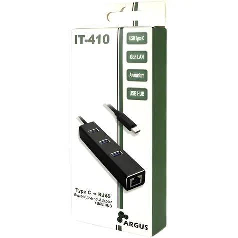 Inter-tech Argus IT-410 czarny / hub USB-C / Gigabit Ethernet / 3x USB 3.0