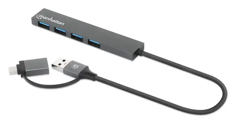Hub Manhattan Kombo USB-C/USB-A szary / Hub USB / 4X USB-A / USB 3.2 Gen 1 / 5 Gbit/s / Zasilanie magistrali