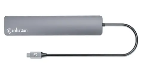Manhattan 181167 szary / Hub USB / 4X USB-A + 3x USB-C / USB 3.2 Gen 2 / Zasilanie 100 W
