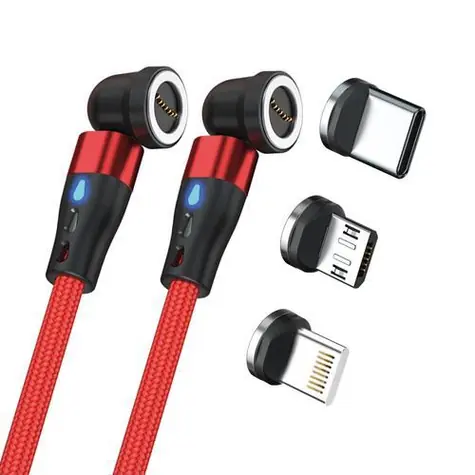 RealPower MagneticCharge 2 czerwony / Magnetyczny kabel ładujący / 1 m / Złącze magnetyczne / 6 adapterów