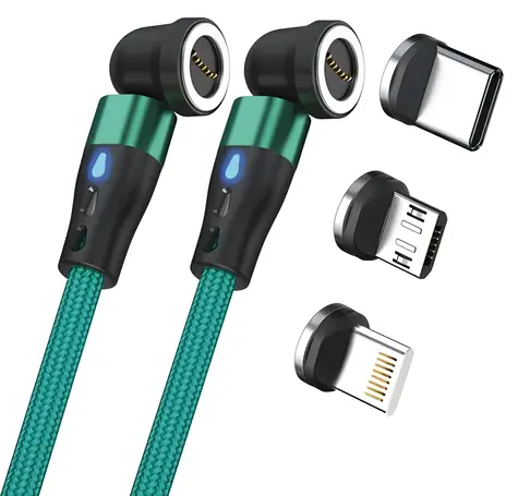 RealPower MagneticCharge 2 zielony / Magnetyczny kabel ładujący / 1 m / Złącze magnetyczne / 6 adapterów
