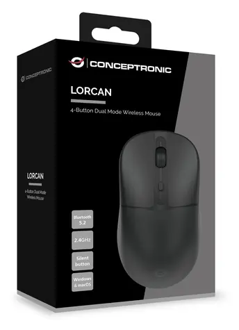 Mysz Conceptronic Dual czarna / Mysz bezprzewodowa / Bluetooth 5.2 + 2.4 GHz / 4 przyciski / 1600 DPI