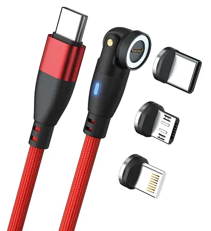 RealPower Magnetic 100W czerwony / Magnetyczny kabel ładujący USB-C / 100 W PD / 1 m / Adaptery Lightning, micro-USB