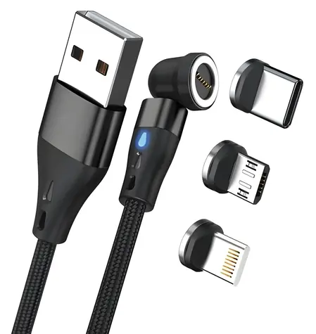 RealPower MagneticCharge3 czarny / Magnetyczny kabel ładujący / USB-A / 3 A / 20 cm