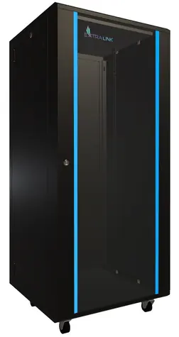 Extralink 27U 19" czarny / Szafa rack / 600 × 600 mm / drzwi szklane / nośność 600 kg