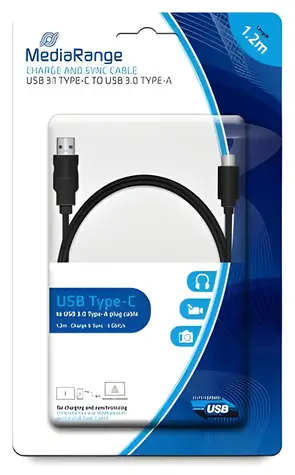 MediaRange USB-A - USB-C czarny / Kabel / 1,2 m / USB 3.2 Gen 1 / 5 Gbit/s