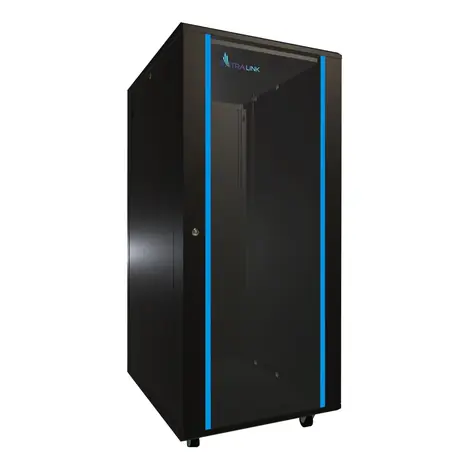 Szafa rack Extralink 27U czarna / Szafa rack / 600 x 800 mm / nośność 1000 kg / drzwi szklane