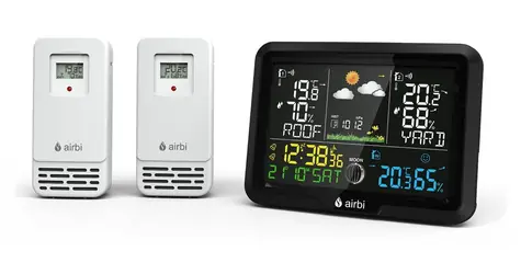 Airbi DUO Color / Stacja pogodowa / 2 bezprzewodowe czujniki / kolorowy wyświetlacz / prognoza pogody / czas DCF
