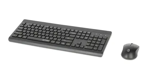 Manhattan MWK7350 czarny / Zestaw klawiatura i mysz / bezprzewodowy / 2,4 GHz / 104 klawisze / mysz optyczna 1200 DPI
