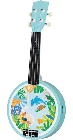 GOKI Drewniane banjo dla dzieci / Instrument muzyczny / 4 struny nylonowe / 52 cm