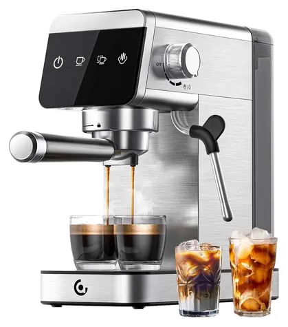 AMZCHEF CE-AZ-EM1501-SV srebrny / Ekspres do kawy dźwigniowy / 1350 W / 1,2 l / 20 bar