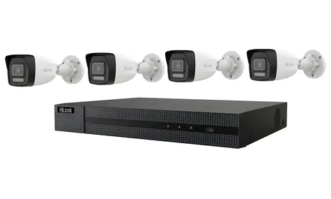Kit HiLook NVR-104MH-C/4P(D) + 4X IPC-B140HA-LU / zestaw kamer IP / 4 Mpix / SMART Hybrid Light / PoE / IP67