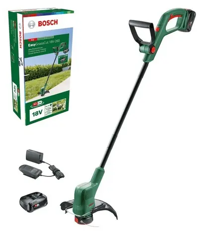 BOSCH EasyGrassCut 18-260 / Podkaszarka żyłkowa akumulatorowa / 18 V / Szerokość koszenia 26 cm / 2 akumulatory 2,0 Ah / Ładowarka