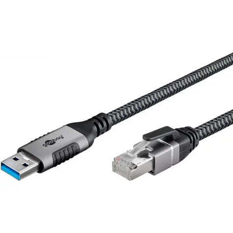 Goobay 70299 czarno-srebrny / Adapter sieciowy / USB-A - RJ-45 / 1 Gbit/s / 1 m