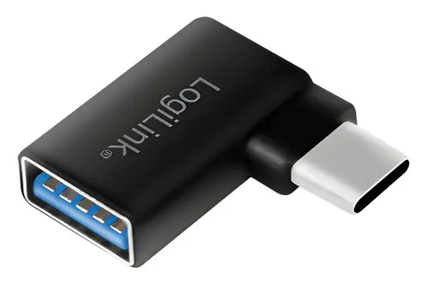 Adapter LogiLink USB-C(M) - USB-A(F) 90° czarny / Adapter / USB 3.2 Gen1 / 5 Gbit/s / 15 W