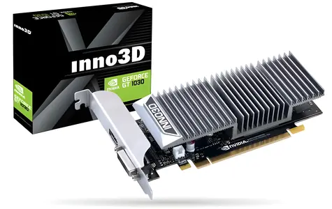 Inno3D GeForce GT 1030 2 GB / GT1030 1227-1468 MHz / 2 GB GDDR5 6000 MHz / 64 bity / DVI-D + HDMI / pasywny