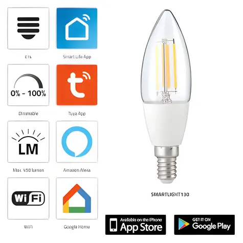 Alecto SMARTLIGHT130 / Inteligentna żarówka LED / E14 / Wi-Fi / 1800-3000K / 5W / ściemnialna