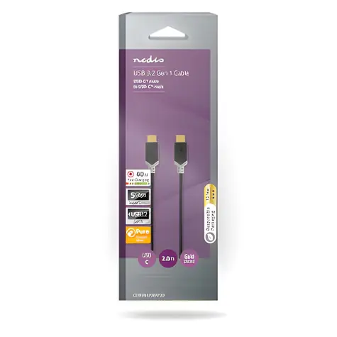 Nedis USB-C - USB-C antracyt / Kabel / USB 3.2 Gen 1 / 60 W / 5 Gb/s / 4K 60Hz / 2 m