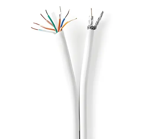 Kabel koncentryczny i CAT6 Nedis w kolorze białym / Kabel łączony / RG58 / 75 Ohm / 3x ekranowany / ECA / 50 m