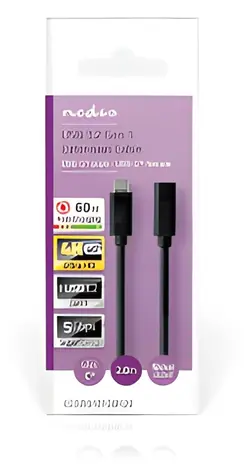 Nedis USB-C(M) - USB-C(F) czarny / Przewód przedłużający / USB 3.2 Gen 1 / 60 W / 5 Gb/s / 4K 60Hz / 2 m
