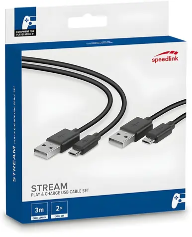 Speed Link Stream czarny / Zestaw kabli ładujących / PS4 / micro-USB / 3 m