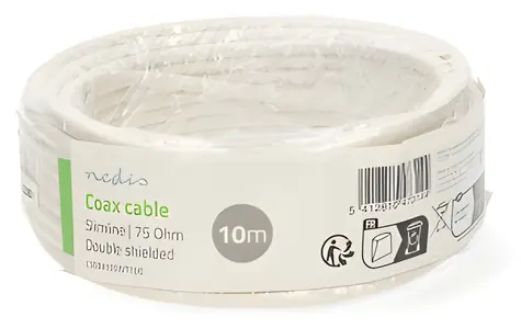 Kabel koncentryczny Nedis na szpuli Mini Coax biały / Podwójnie ekranowany / ECA / 10 m / Koncentryczny / PVC