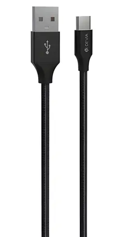 Kabel ładujący Devia Gracious Woven czarny / Kabel USB-A - USB-C / Oplot tekstylny / 1 m