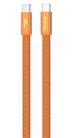 Devia Ultra3 USB-C - USB-C 1,5 m pomarańczowy / Kabel ładujący / płaski metalowy pleciony / PD 240 W
