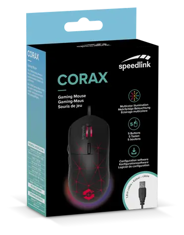 Mysz gamingowa Speed Link SL-680003-BK CORAX, czarna / Mysz gamingowa / przewodowa / 3200 dpi / 5 przycisków / podświetlenie RGB