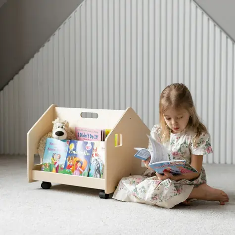 BusyKids Dwustronny regał na kółkach drewno naturalne / Regał dziecięcy / sklejka brzozowa