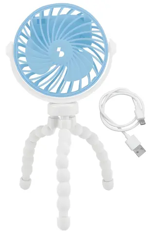 Beper P206VEN431 biało-niebieski / Wentylator ręczny / akumulatorowy / 3 prędkości / oświetlenie LED / USB