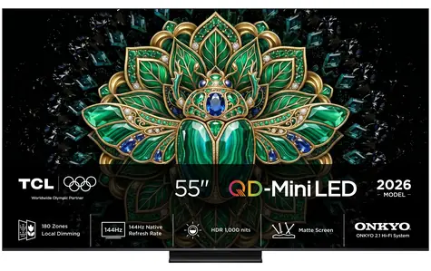 55" TCL 55MQLED75L czarny / Telewizor / 4K UHD / QD-Mini LED / 144 Hz / 4X HDMI 2.1 / Google TV / 40W Onkyo