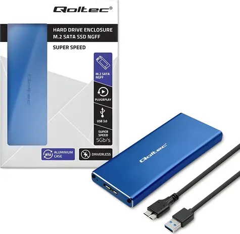 Obudowa Qoltec do dysku SSD M.2 SATA niebieska / Obudowa / USB 3.0 / 5 Gbit/s