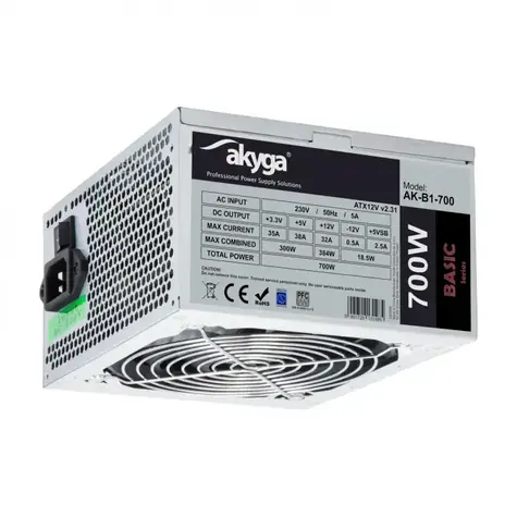 Akyga AK-B1-700 Basic grey / Zasilacz / ATX 2.31 / 700 W / 80 PLUS / wentylator 120 mm