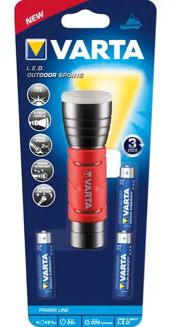 Varta LED Outdoor Sports czarno/czerwona / Latarka / 235 lm / 3x AAA / IPX4 / zasięg 151 m